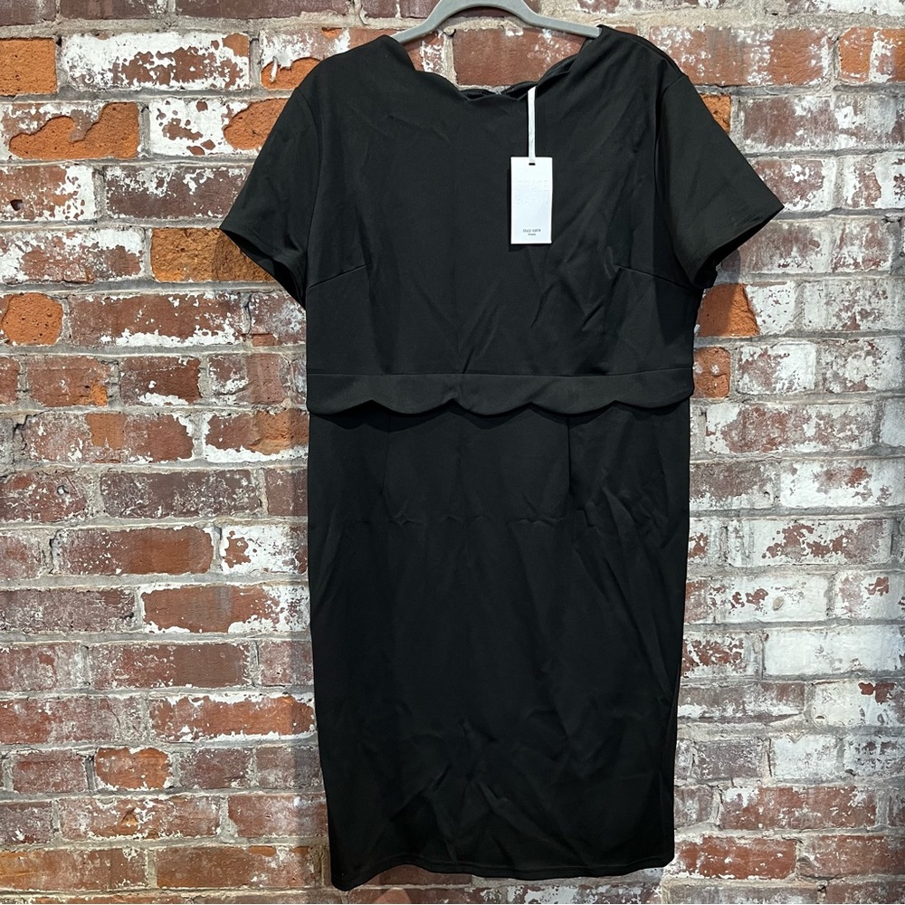Grace Karin Black Scalloped Neck/Waistline Midi Pencil Dress-2XL-NWT - Picture 2 of 10